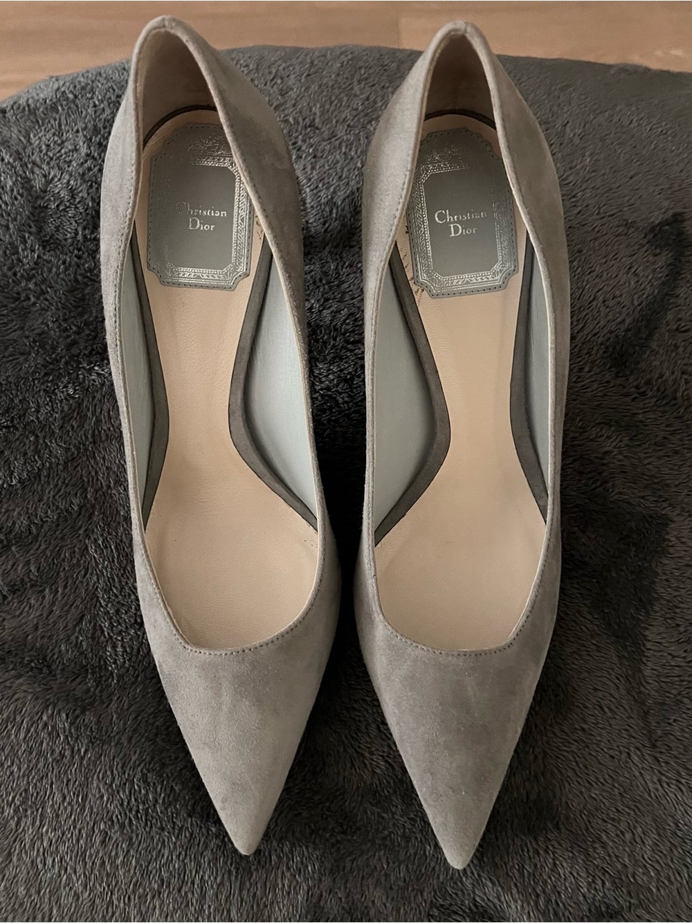 Dior Suede Pointed-Toe Pumps in Gray